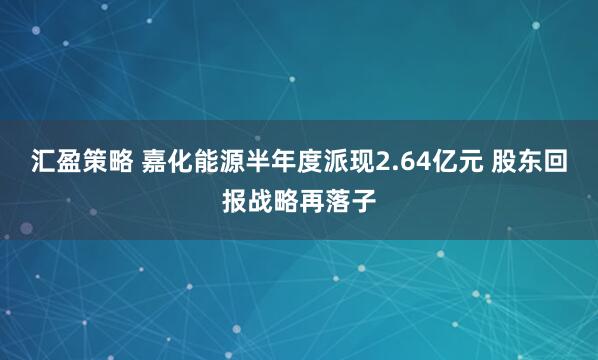 汇盈策略 嘉化能源半年度派现2.64亿元 股东回报战略再落子