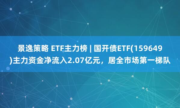 景逸策略 ETF主力榜 | 国开债ETF(159649)主力资金净流入2.07亿元，居全市场第一梯队